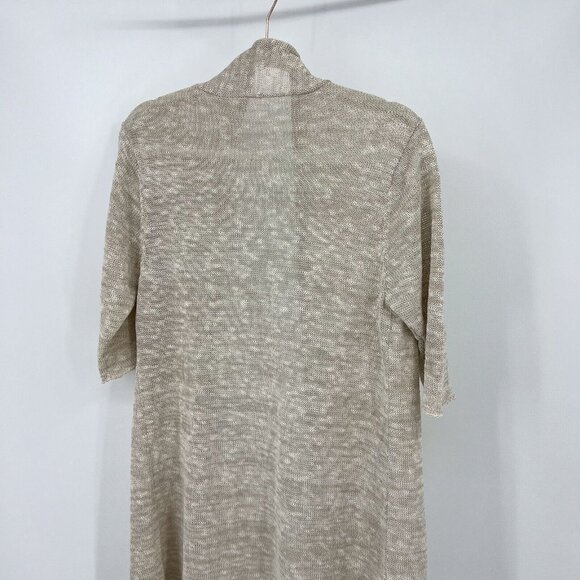 Eileen Fisher Cardigan L Beige Linen Blend Open Front Lagenlook Duster‎ Sz Large - Picture 4 of 8